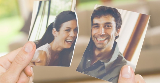 a photo of a married couple torn in half